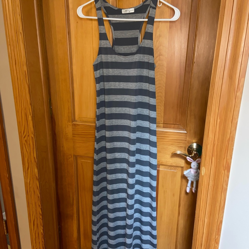 Black and Gray Striped Maxi Dress